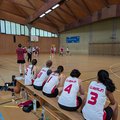 Weibliches Basketballteam der TU Berlin von hinter der Einwechselbank fotografiert bei der Basketballvorrunde in Berlin